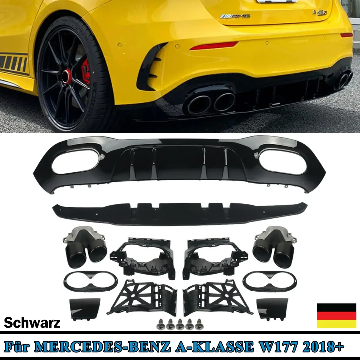 Car Rear Bumper Lip Diffuser For Mercedes Benz W177 AMG Line 2019-2020 A Class A45 A180 A200 A220 A250 with Muffler Exhaust Tip