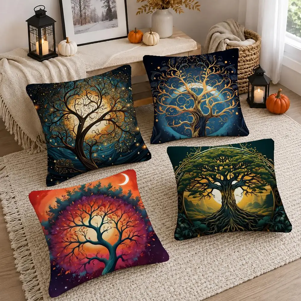 Hot Art Indian Tree Life Cushion Cover Short Plush Pillow Cover, Washable Wrinkle-Resistant for Sofa Bedroom Decor Gift