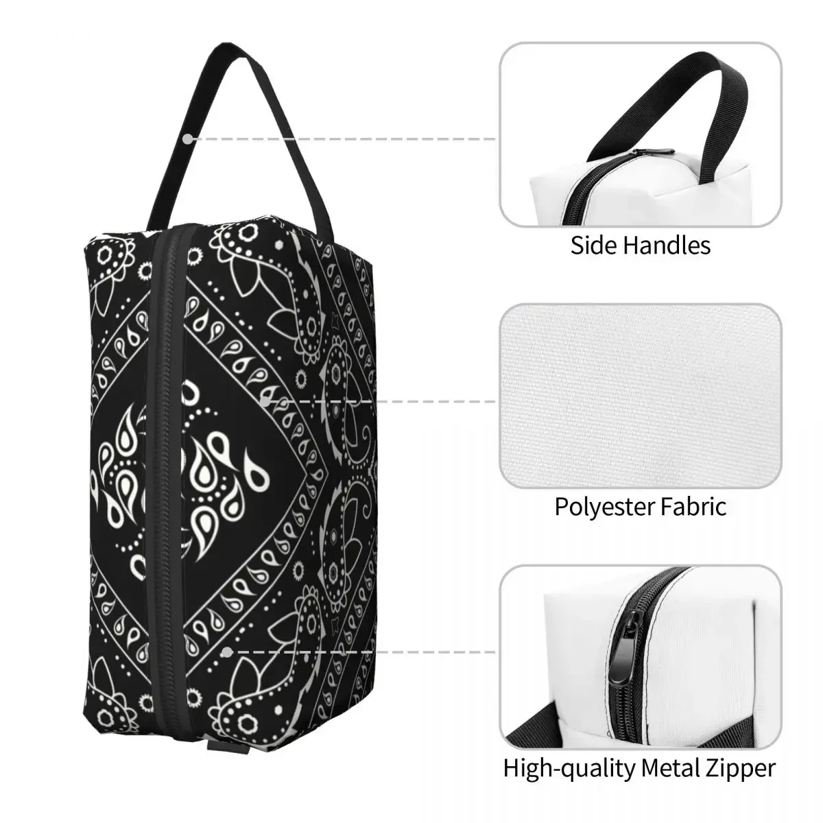 Custom Black Bandana Pattern Toiletry Bag Women Paisley Style Makeup Cosmetic Organizer Lady Beauty Storage Dopp Kit Box