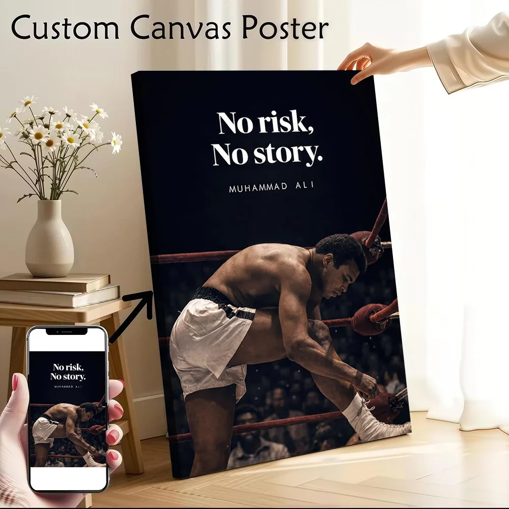 Muhammad Ali No Risk No Story Printed Canvas Poster Personalized High Quality Wall Art Paintings for Modern Home Decorations