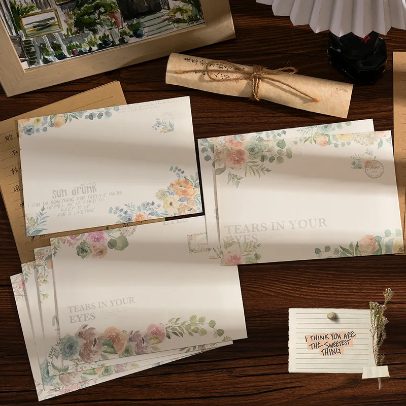 8pcs/set Literary Floral Envelopes Vintage Romantic Paper Envelopes Wedding Party Invitation Cards Cover Korean Stationery