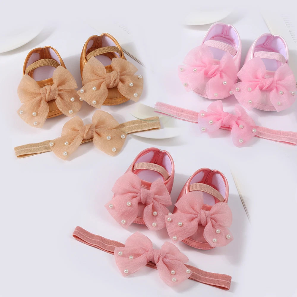 Baby First Pair of Toddler Shoes Chiffon Bow First Walkers for Infant Prepare Walk Soft Non-slip Satin Shoes Baby Girl Footwear