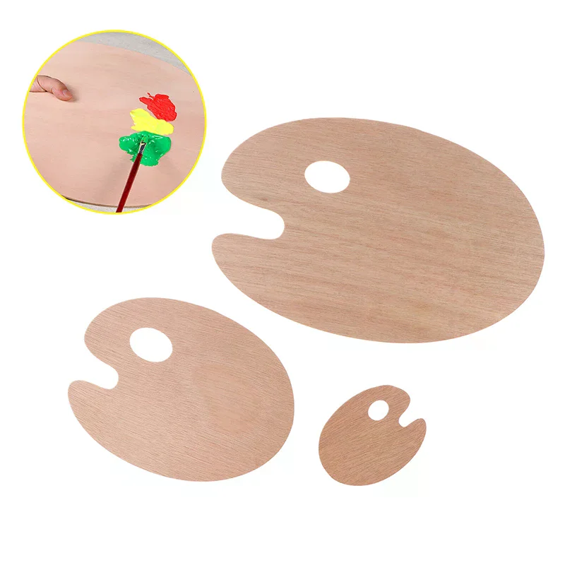 Wooden Paint Palette With Thumb Hole Wood Painting Color Mixing Oval Square Oil Tray Watercolor Pallet
