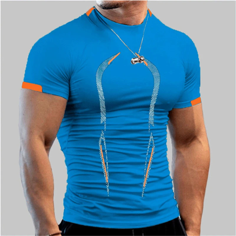 Hot Selling New Men's Fitness T-shirt Fashionable Casual Sports Short Sleeved Summer Breathable Quick Drying Loose O-neck Top