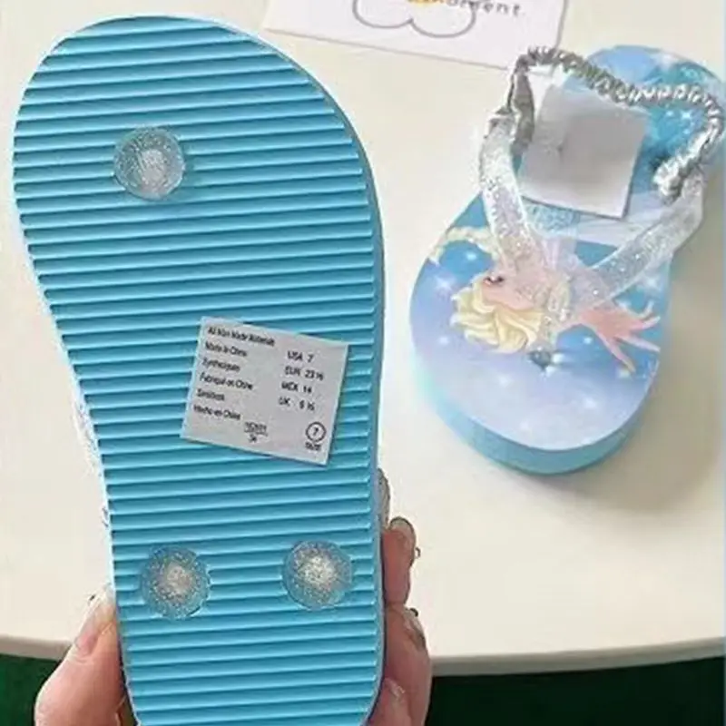 Disney-zapatillas de playa con estampado de Frozen y Elsa para niñas, chanclas suaves de interior, zapatos bonitos, Blancanieves, Verano