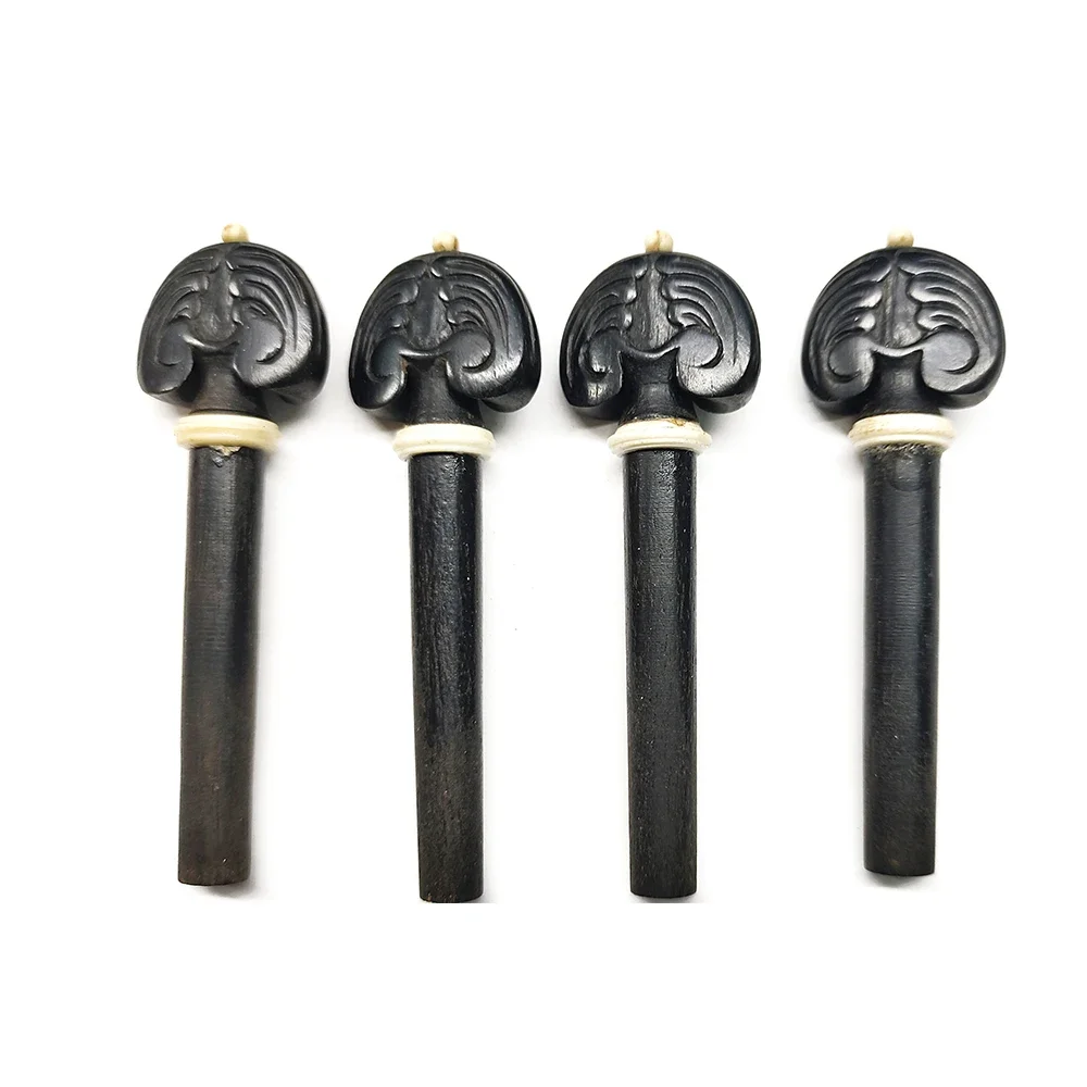 1Set Natural ebony wood accessories parts fittings Exquisite Carved Acoustic Violin Tuning Pegs Set for 4/4 Violin Accessories