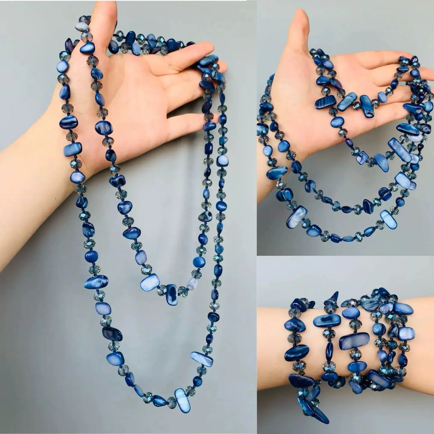 Natural Shell Vacation Style Crystal Stacking Item Hand Woven Colorful Long Necklace Candy Colored Necklace European and America