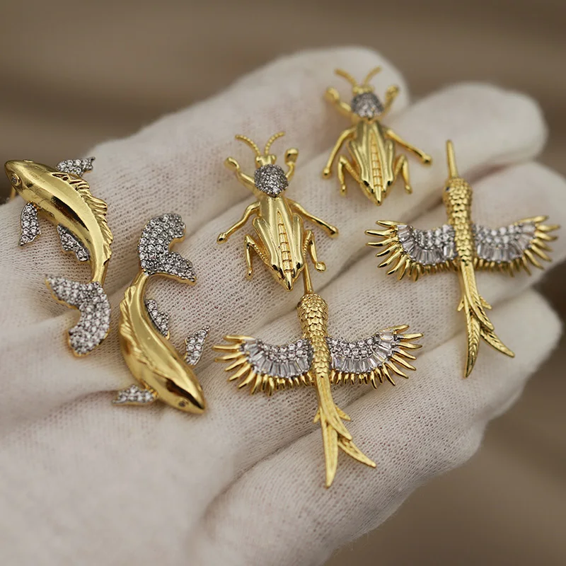 New Sight Design Metal Crystal Bird Stud Earrings for Women Fashion Brand Jewelry Delicate Zirconia Fish Insect Earrings