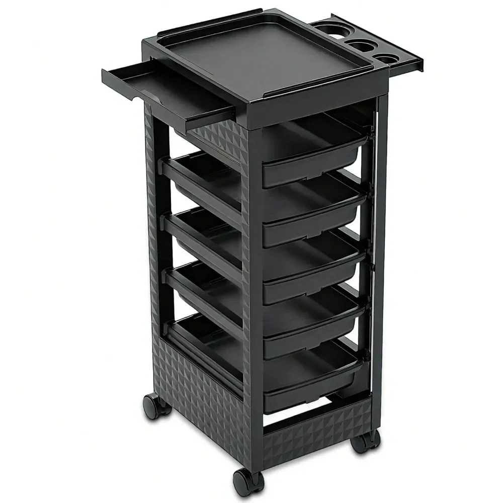 

Styling Salon Trolley Cart With Wheels And 5 Drawers, Salon Rolling Cart For Hair Stylist, Beauty Salon Equipment,TattooBlack