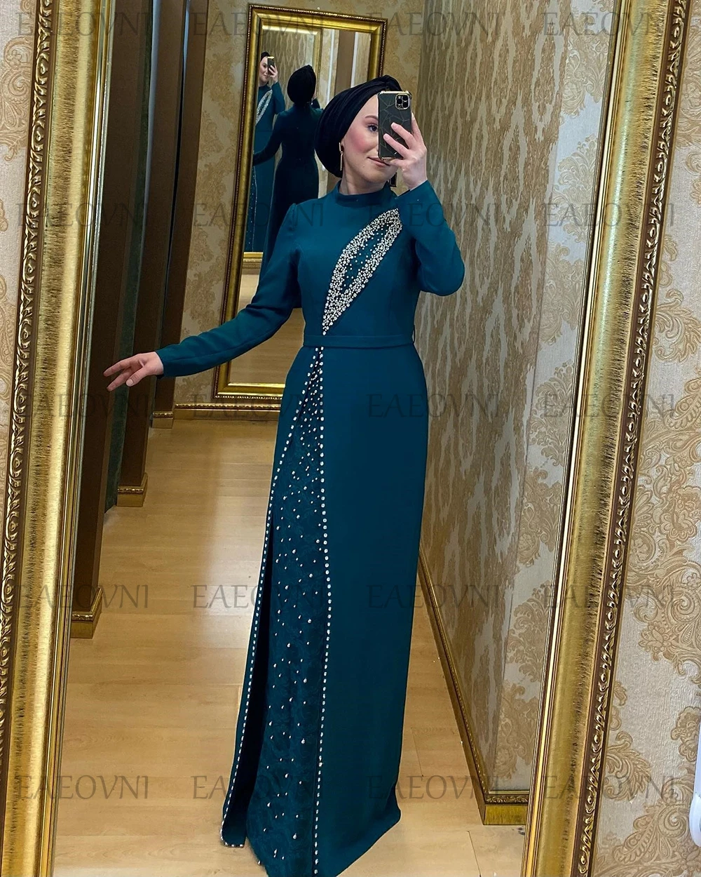 Customized Long Sleeve High Prom Gown Middle Eastern Dress Straight Muslim Clothing Evening Dresses Vestidos De Gala فساتين سهرة