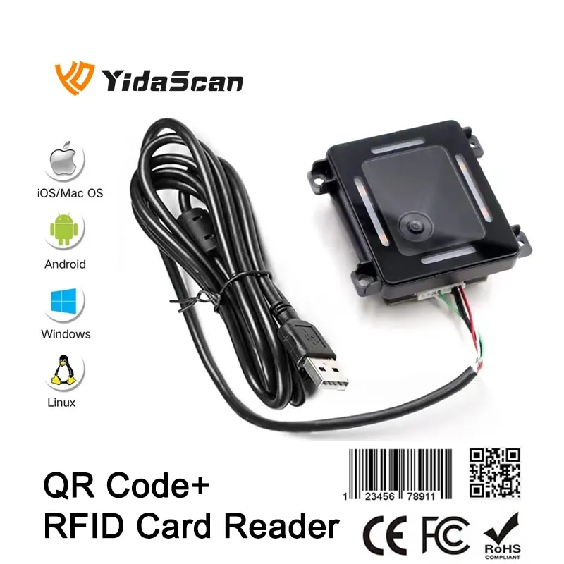 Lecteur de carte QR RFID, FM700B, NDavid, 1D, OJ, code QR, contrôle d\'accès, EAU de codes-barres, USB, RS232, Wiegand pour kiosque, coloré