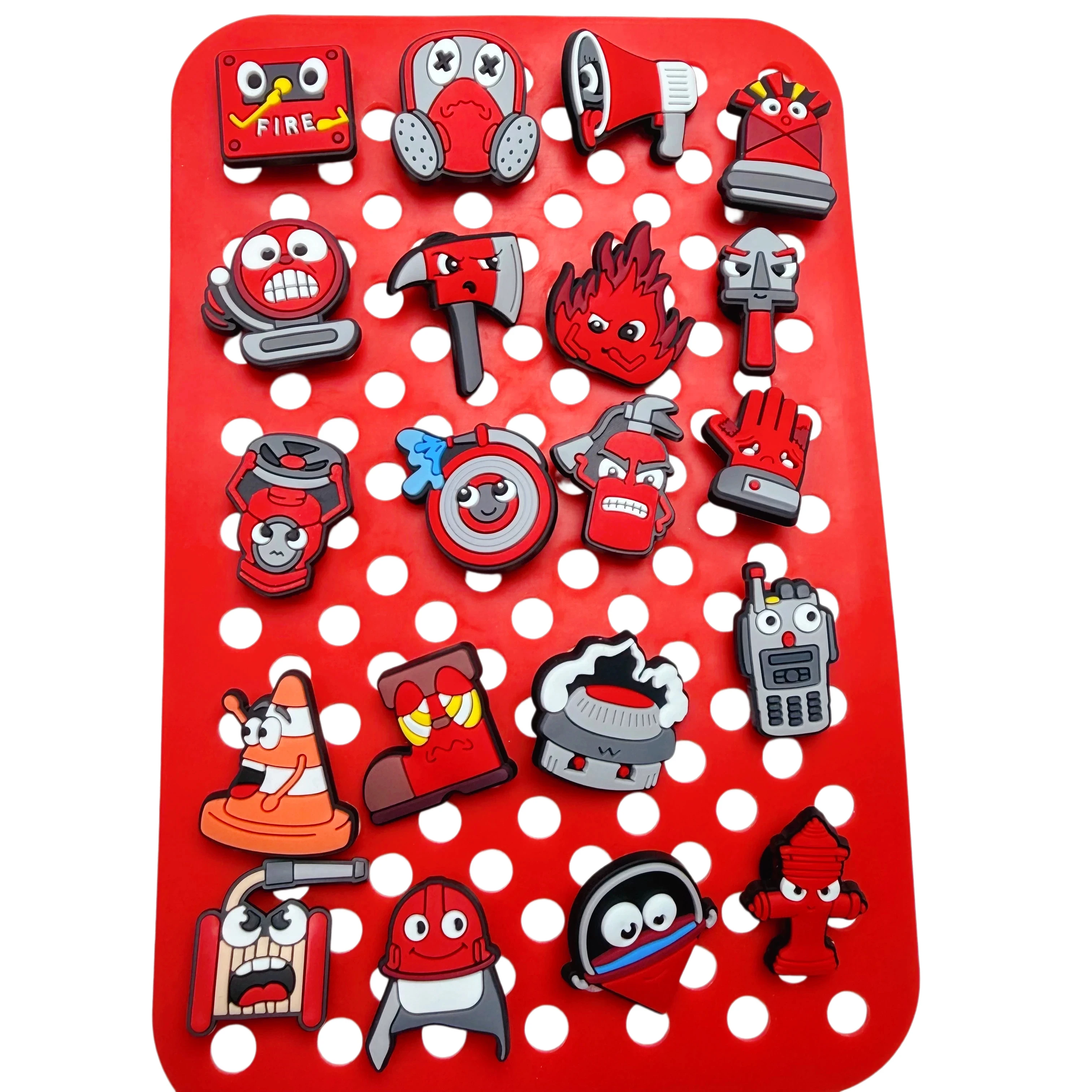1-20Pcs Fire Hose Gloves PVC Shoe Charms Helmet Hydrant Man Slipper Button Decorations DIY Cool Wristband