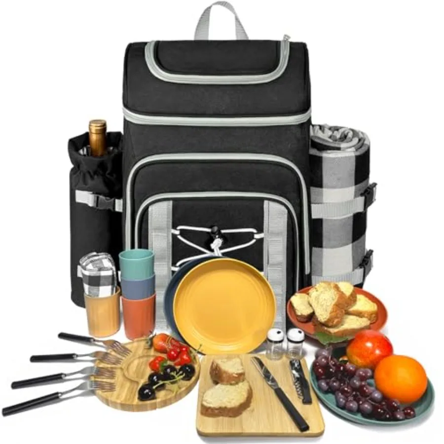 

Picnic Basket Backpack for 4 Person with Blanket, Insulated Leakproof Cooler Compartment, Wine Holder, Cutlery Set, Engagement