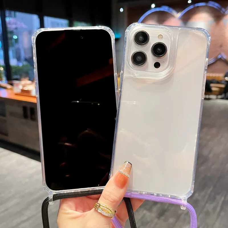 Transparente Schutzhülle mit Trageband für iPhone 17 18 16 15 13 12 11 14 Pro Max Mini X XS Max Plus Air, Umhängekordel, Kunststoff-Acryl-Abdeckung – Detail 8