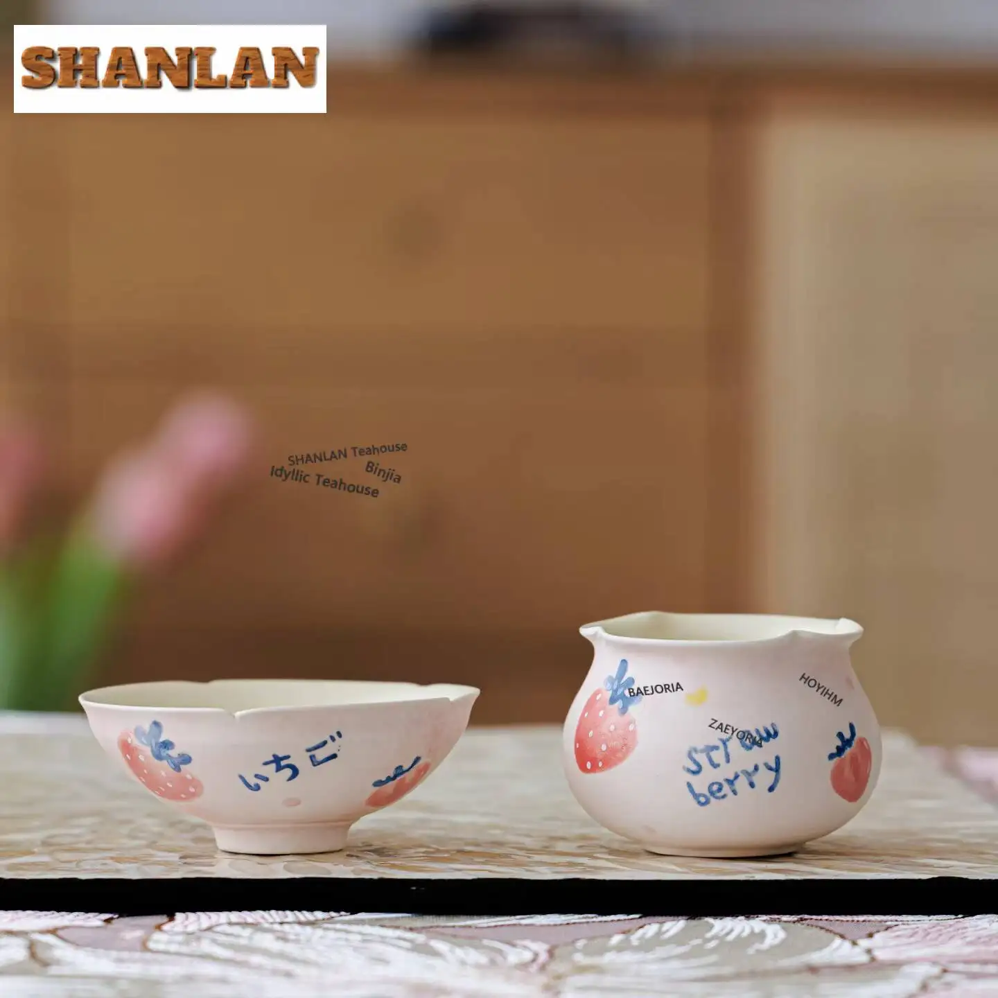 Girly Pink Hand-painted Strawberry Teacup Aesthetic Tea Bowl Mug Tea-tasting Meditation Cup Jianzhan Master Cups Tea Ceremony
