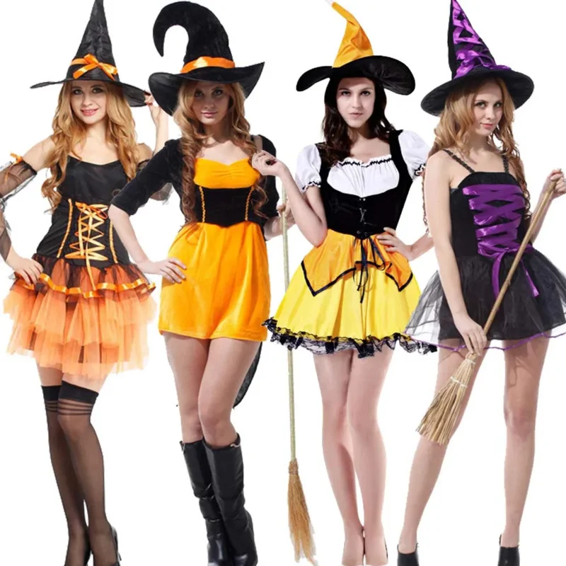 Costumi di Halloween per donne Cappello da strega Scopa Adulto Purim Carnevale Fancy Dress UY5700