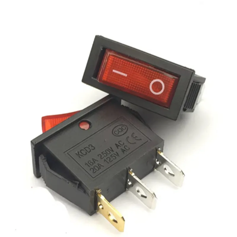

5pcs Rocker Switch Red 3 Pin ON-ON Latching 2 Position SPDT CQC UL With Light AC 15A/250V New Boat Rocker Switch