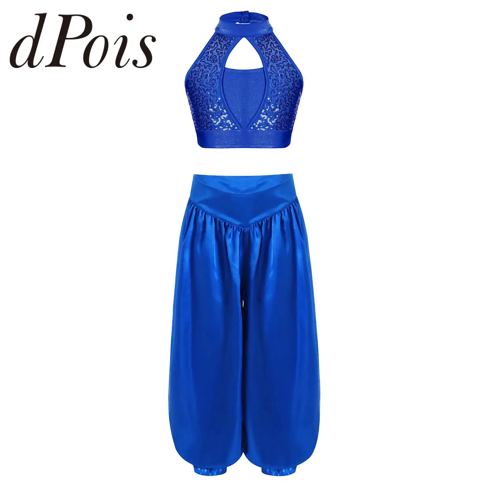 الفتيات Dancewear مجموعات الاطفال أكمام الترتر أزياء الرقص الشرقي المحاصيل الأعلى + البنطلونات السراويل أداء الرقص الشرقي وتتسابق
