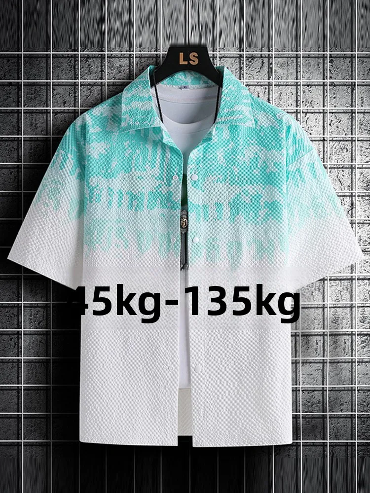

plus Size Men's ort Sve irt Summer Faion Bubble adient Ice Silk Jaet Loose Fit Polyester Fiber Thin Sle Flip C...