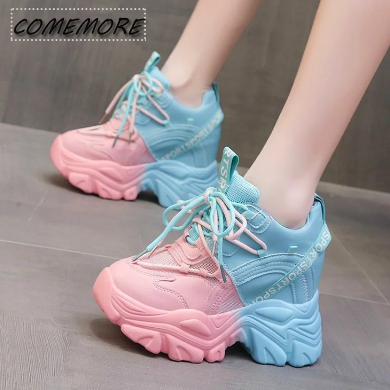 Women\'s  Platform Chunky Sneakers Woman Fashion Sports Shoes Pink White Sport Sneaker Tennis Female Elegant Zapatillas Lace-up