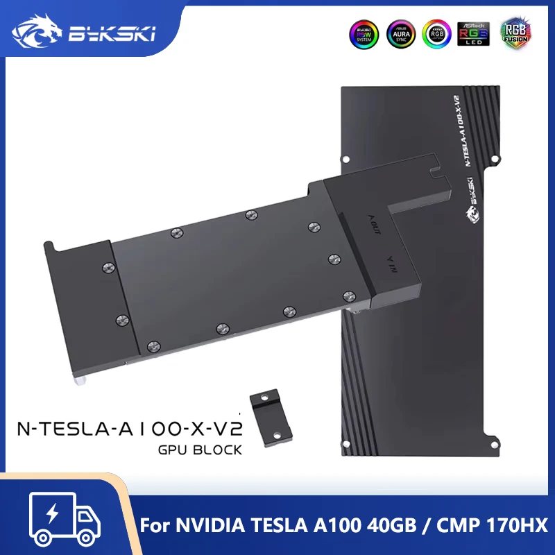 

Блок для графического процессора Bykski, для NVIDIA TESLA A100 40 ГБ/CMP 170HX, полностью металлический охладитель жидкости с задней пластиной