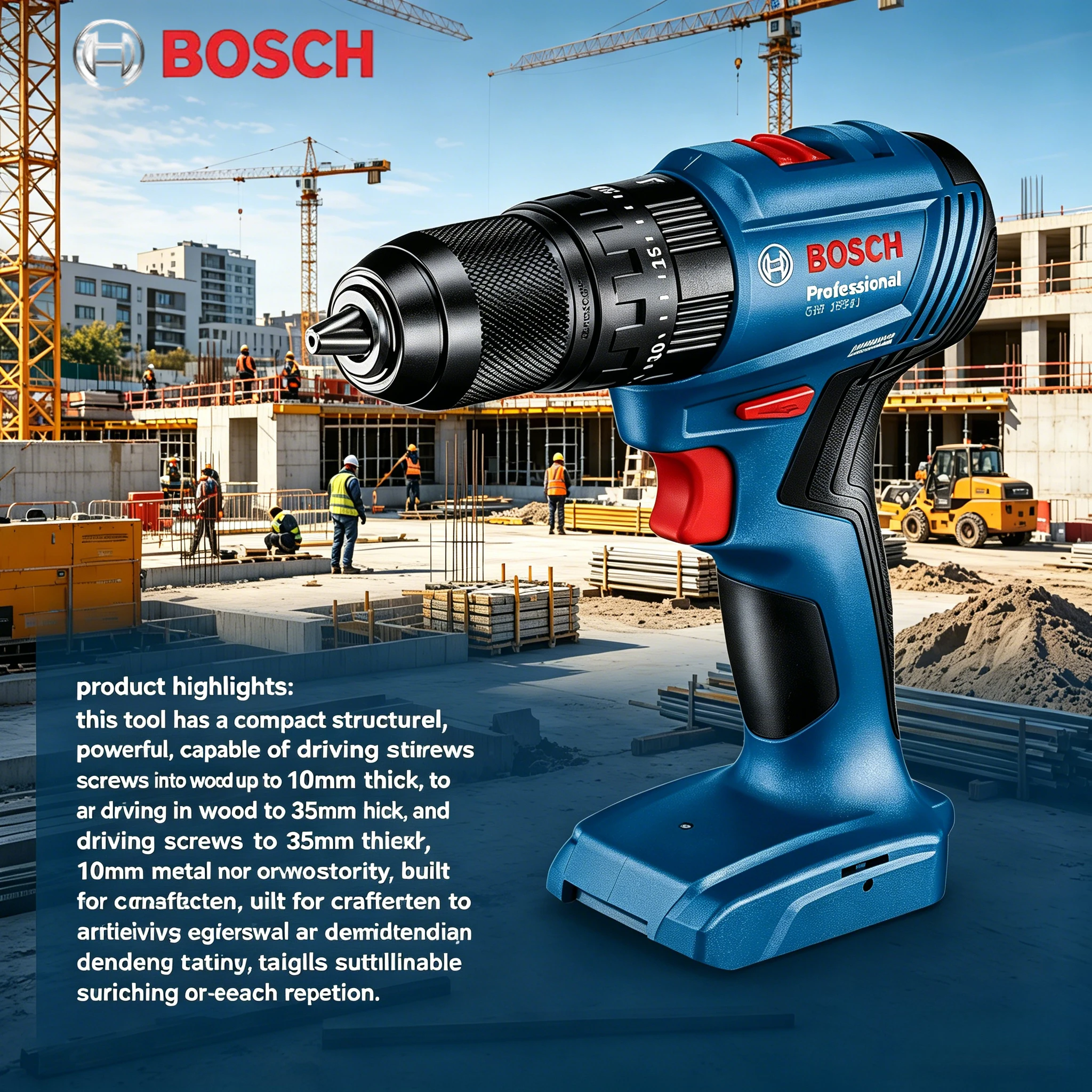 Bosch GSB 185-LI Impact Drill, Variable Speed & Reverse, Ideal for Metal Framing, Concrete & Furniture Assembly