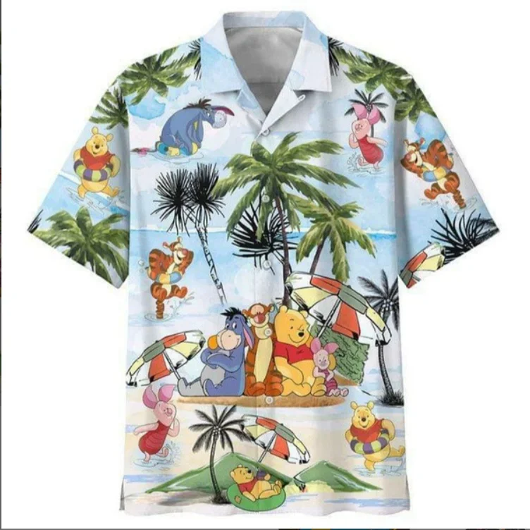 New Winnie The Pooh Disney Tropical Forest All Over Print 3D Hawaiian Aloha Beach Shirt Disney Winnie the Pooh Hawaiian Shirt