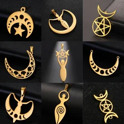 EUEAVAN 5pcs Triple Moon Goddess Pendant for Necklace Crescent Moon Phase Charms Fertility Spiral Jewelry Making Supplies DIY
