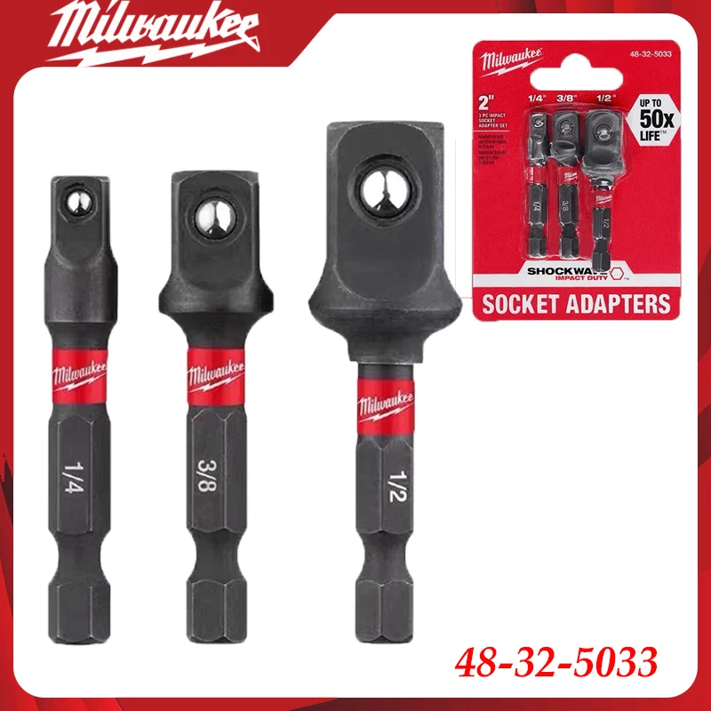Milwaukee 48-32-5033 SHOCKWAVE Impact Hex Shank Socket Adapter Set 3PC Durable Alloy Steel Professional Tool for Power Drill
