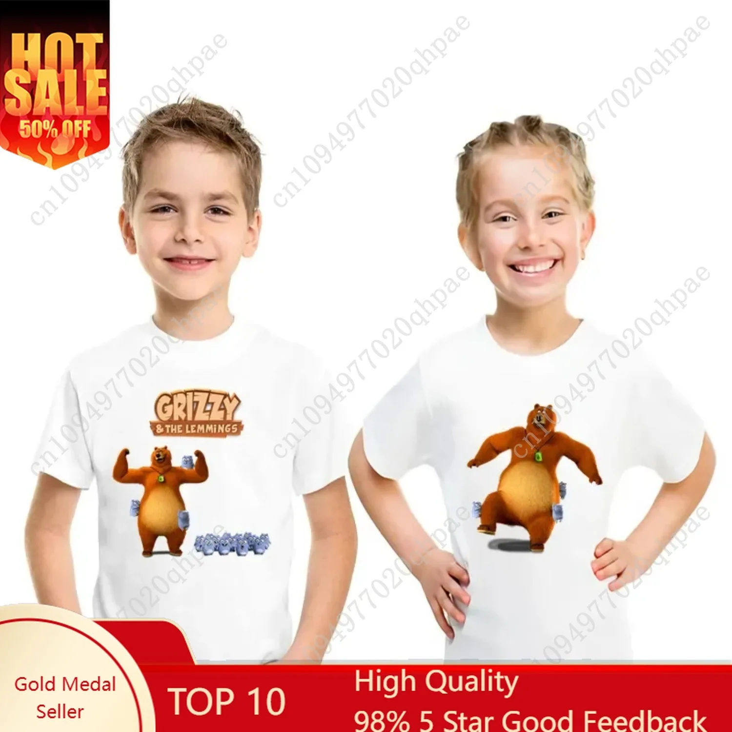 

Sunlight Grizzy Bear Print Cartoon Boys T-shirt Cute Lemmings Funny Baby Girls Clothes Summer Kids T shirt Children Tops,HKP5426