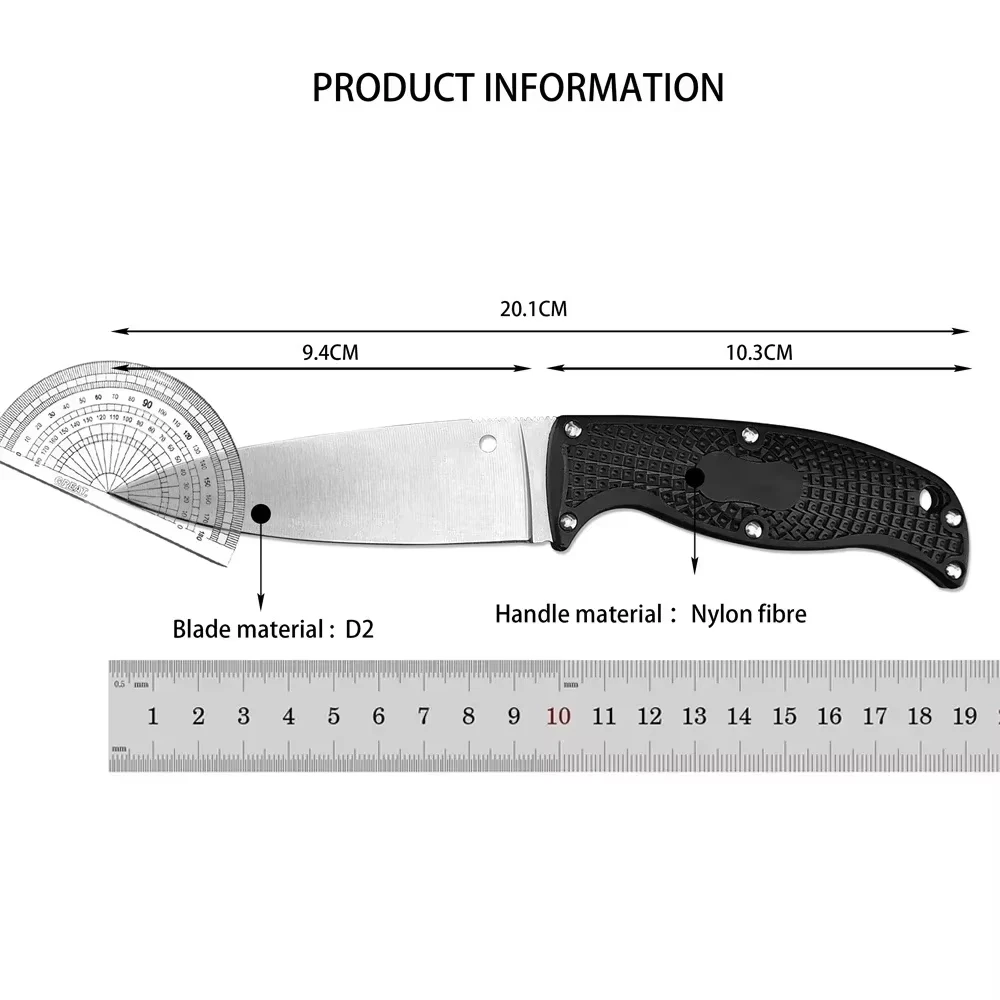 Hunting Fixed Blade Tactical Camping Jungle Tool Self Defense Survival Knife D2 Blade Nylon Fiber Handle Straight Tactical Knife