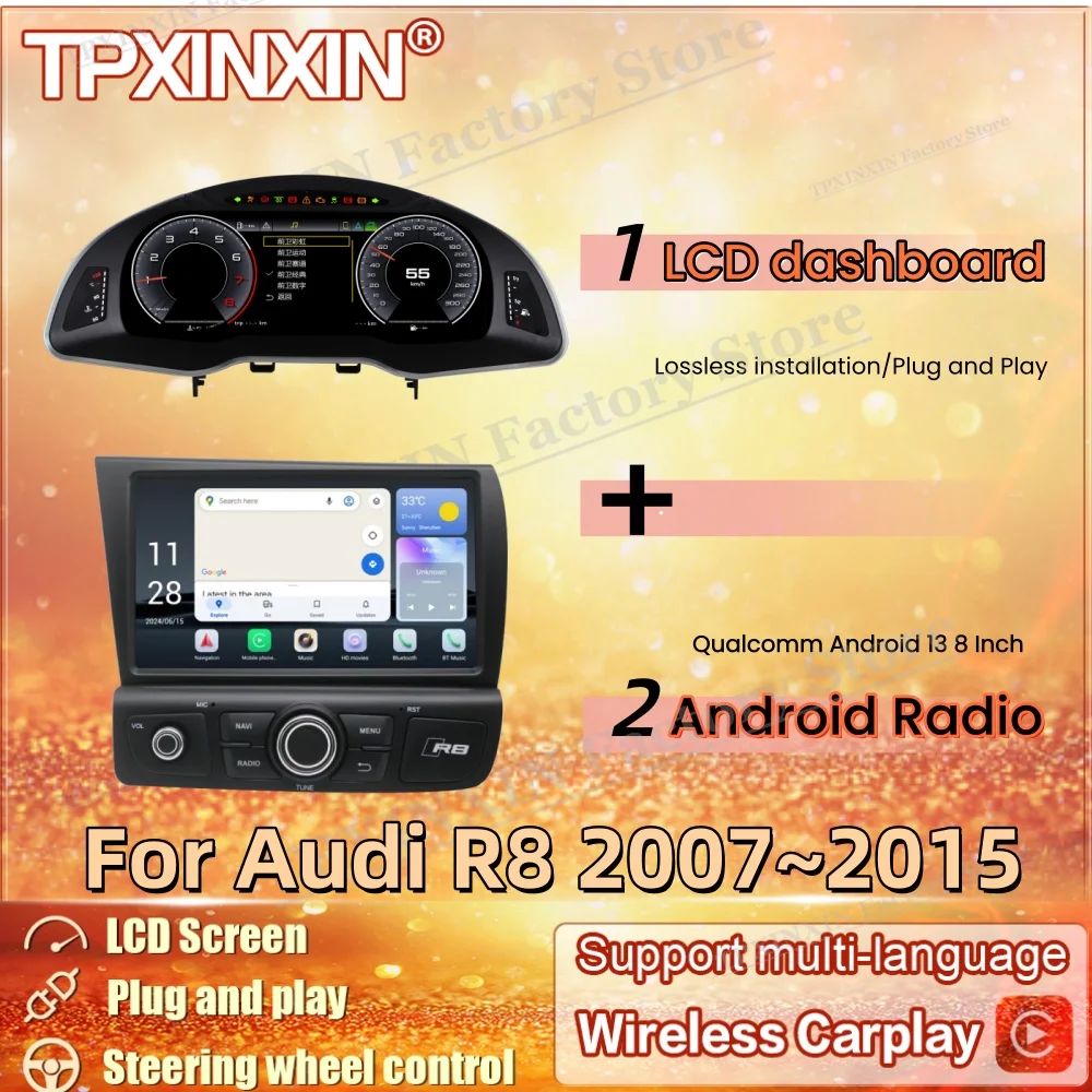 Auto Gauge LCD dashboard For Audi R8 2007~2015 Android Radio Digital LCD Virtual Cluster Cockpit Dashboard Panel Speed Meters