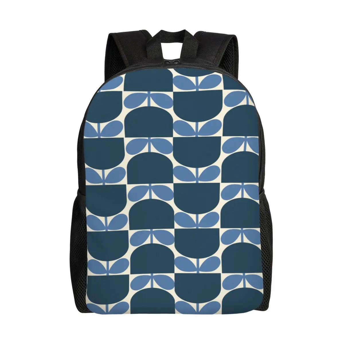 Custom Print Block Flower Navy Blue Orla Kiely Backpacks for Men Women Water Resistant College School Bag Print Bookbag