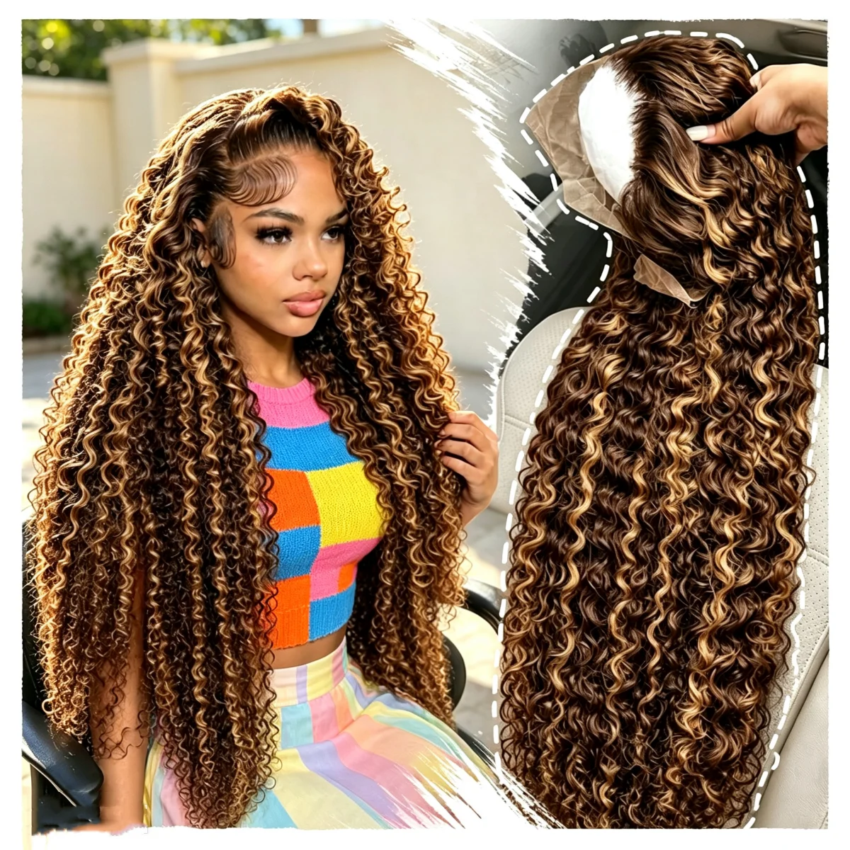 230 Density Highlight Wig Human Hair Ombre Deep Wave 13x6 HD Lace Frontal Wigs 4/27 Color Water Wave Curly 13x4 Lace Front Wig