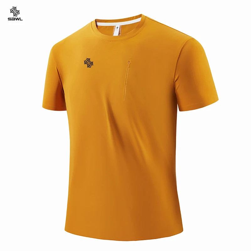 SBWL 2025 new outdoor fitness sports running breathable short sleeve T-shirt practical mobile phone pocket light fast drying top