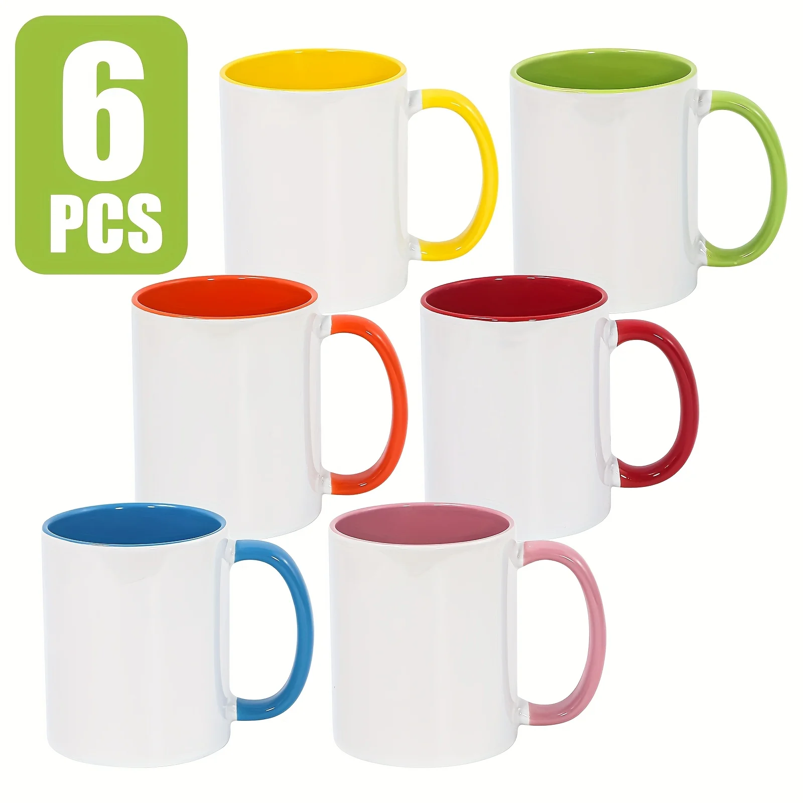 

11oz Sublimation Ceramic Coffee Mug Set – 6/12/24 Pieces, Matte Finish with Colored Interior & Matching Handle, Heat-Transfer Ready for DIY Customization
