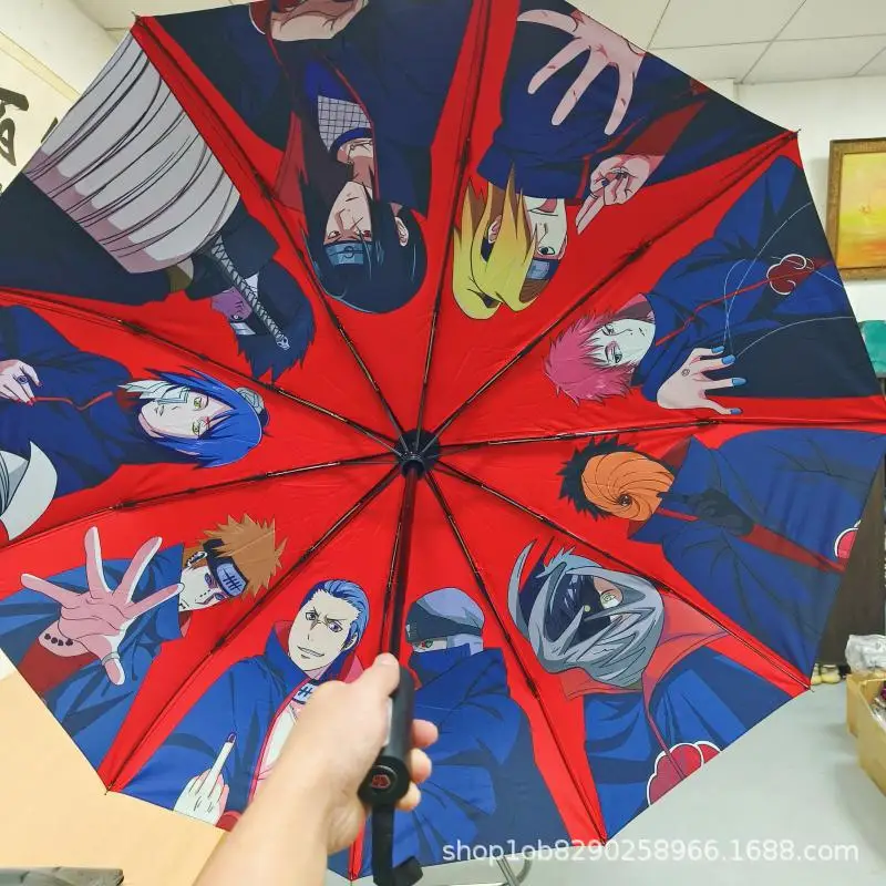 

Наруто Акацуки Складной зонт Аниме Автоматическое открытие Закрытие Новый автоматический зонт с десятью костями Черный клей Солнцезащитный зонт