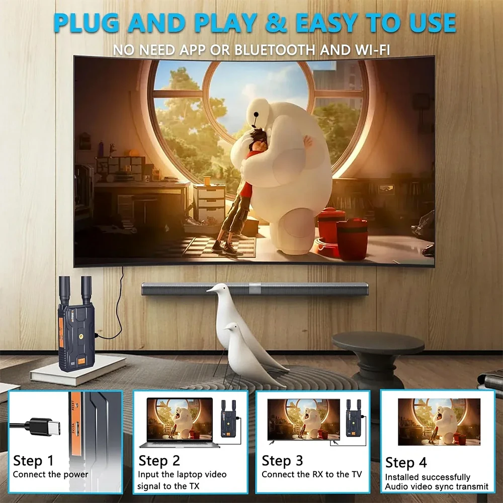 200m 4K Wireless HDMI Extender Video Transmitter Receiver 1 To 4 Display Adapter Support Battery Camera Live Streaming PC To TV view 5