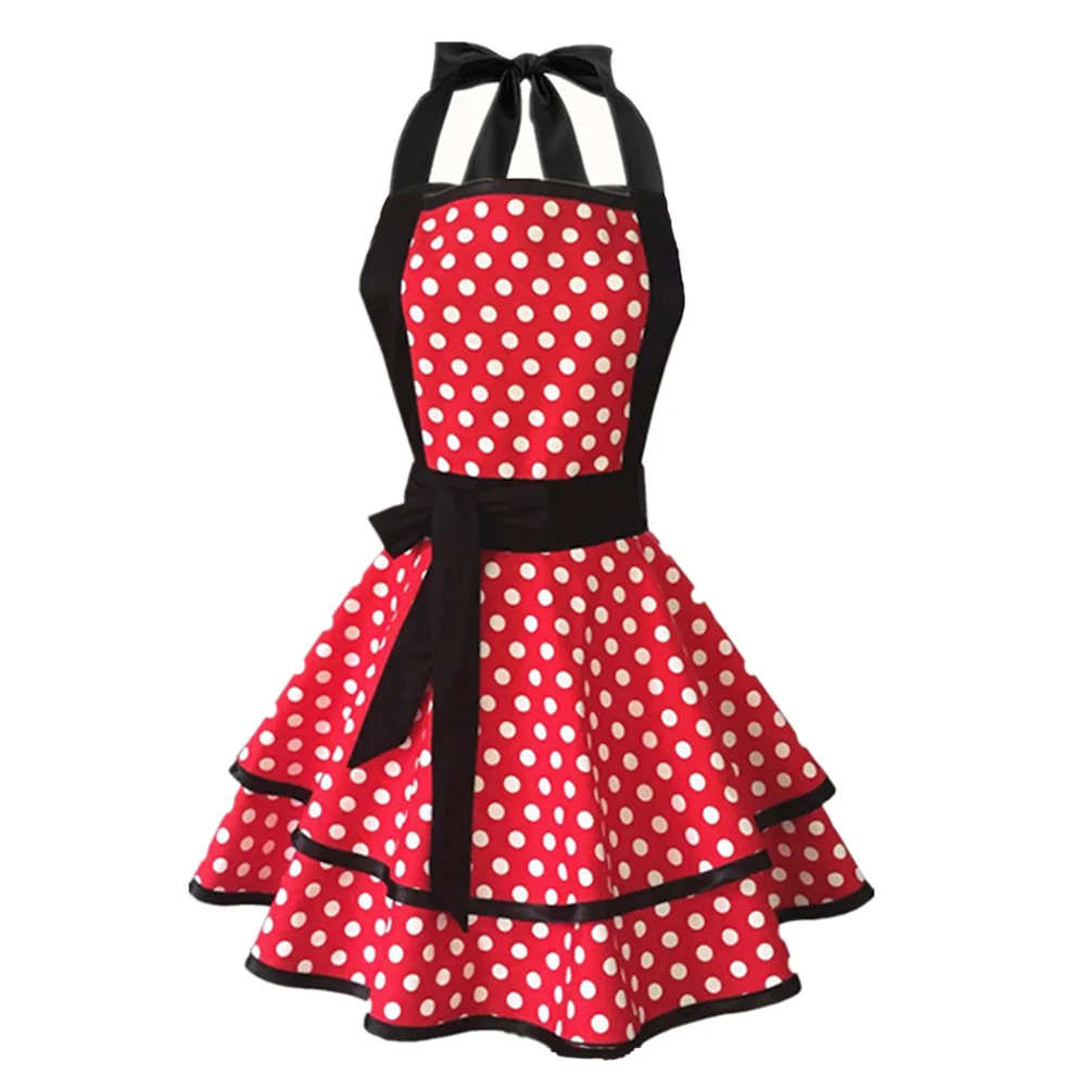 

Cotton Dot Pattern Double-Layer Apron Cooking Cleaning Work Apron for Home Hotel home apron bib apron