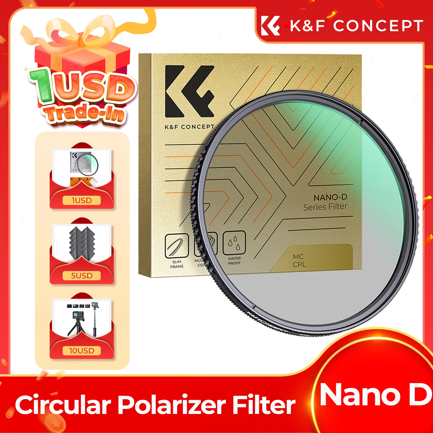 

K&F CONCEPT HD CPL Lenses Filter Multi Coated Circular Polarizer Filters for Camera 49mm 52mm 55mm 58mm 62mm 67mm 72mm 77mm 82mm