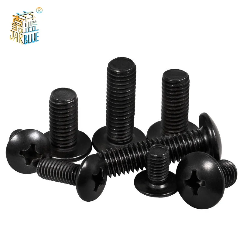 

100Pcs/lot TM Screws Phillips Truss Mushroom Head Screw Black Plated Electronic Carbon Steel Screws M2 M2.5 M3 M3.5 M4 M5 M6