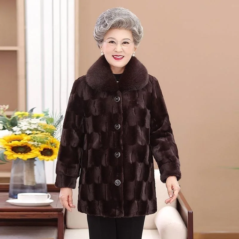 Korean Middle Aged Mother Fashion Down Cotton Coat Winter Female Imitation Mink Parkas Top 2025 Women Large Size 6XL Puffer Coat