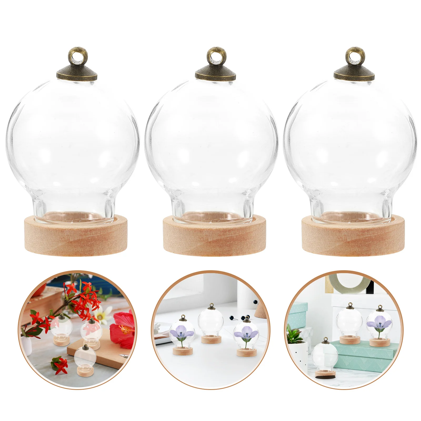 

3Pcs Glass Display Dome Small Flower Cloche with Base Transparent for Room Decoration Preserved Flower Glass Dome