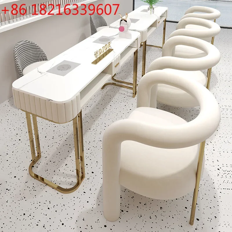Nail art table and chair set with socket, single and double three-person rock slab nail art table, special price and e****my.
