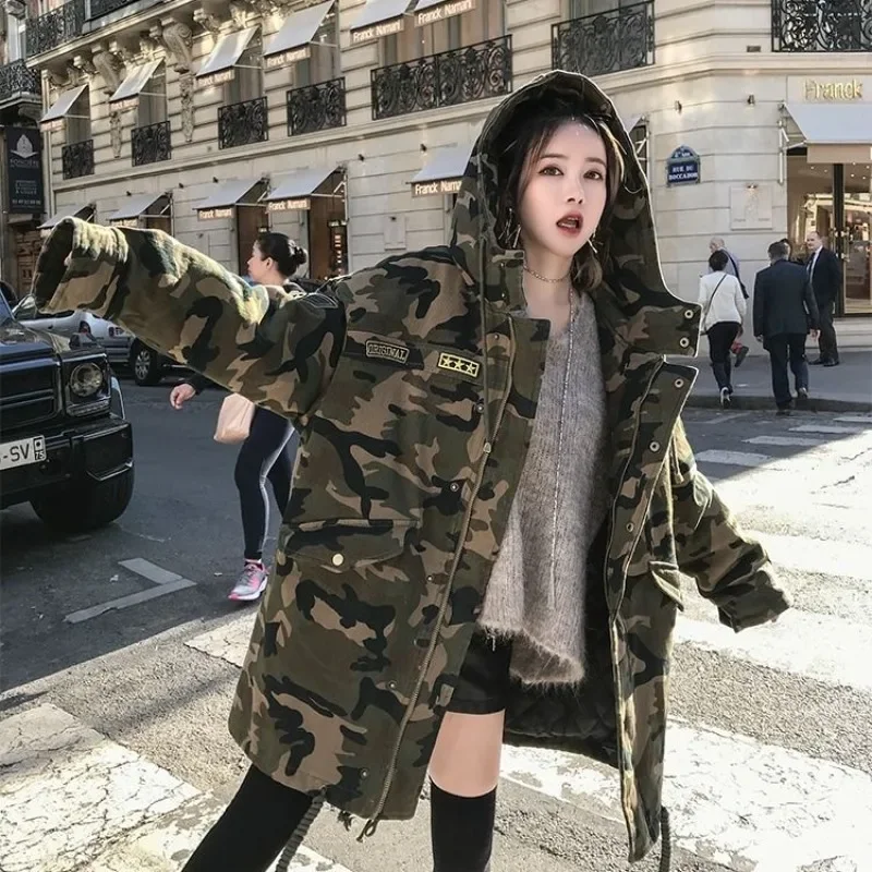 2023 Winter New Camouflage Cotton Parkas for Women Thickened Long Style Fashion Korean Version Cargo Cotton Padded Coat Clothes