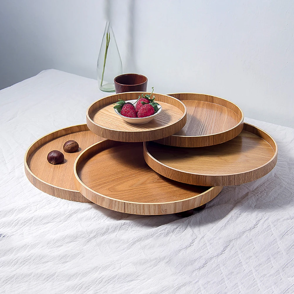 

Coffee Table Wooden Tea Tray Child Round Trays for Decor Salon Circular Serving Plate