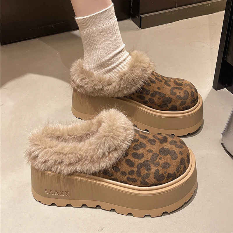 الفراء الأحذية النسائية الدافئة شباشب على الموضة الجلد المدبوغ منصة البغال أحذية 2025 أحذية الشتاء أحذية رياضية غير رسمية قصيرة أفخم الثلوج بوتاس موهير #3