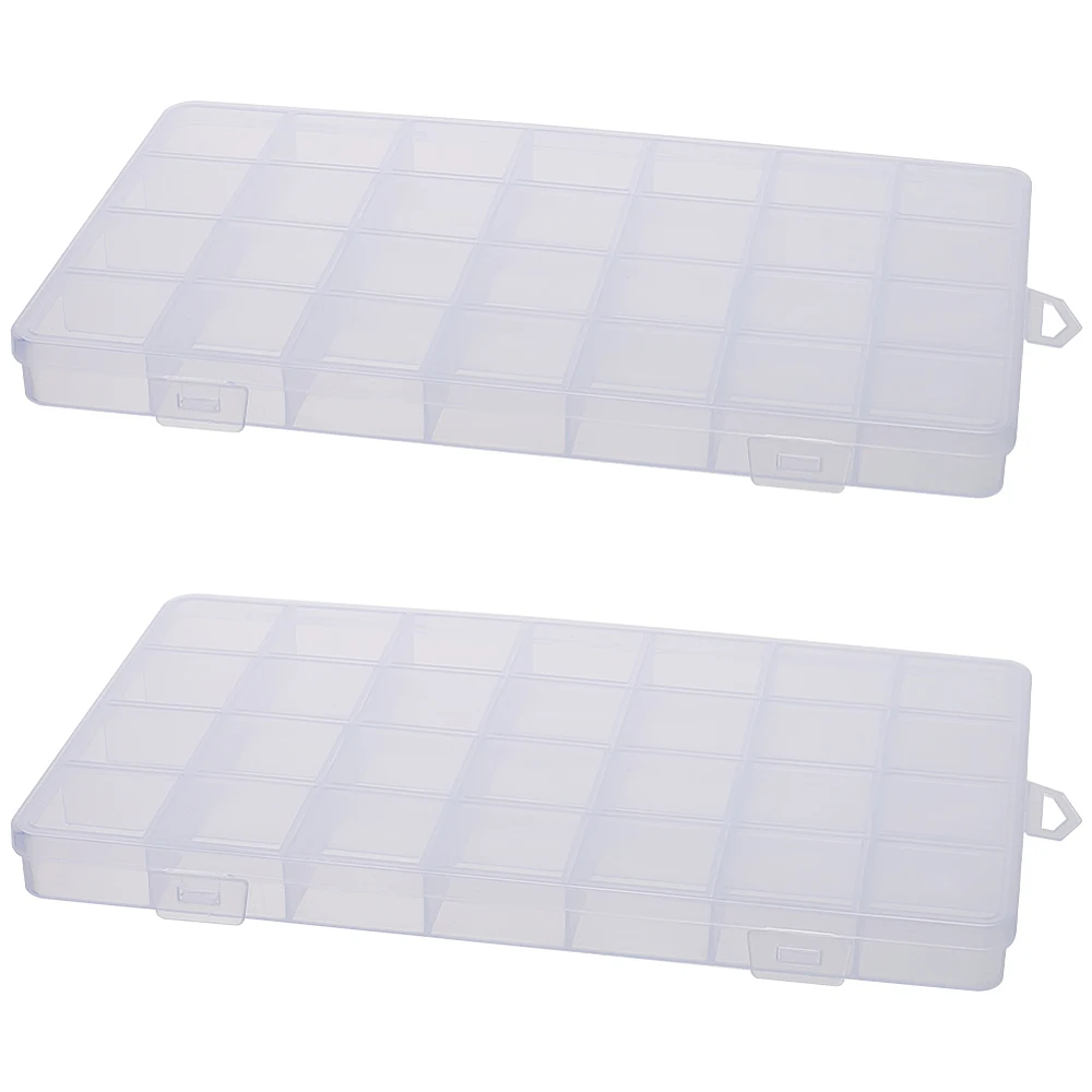 2Pcs 28 Grids Transparent Bead Organizers for Beads Jewelry Nail Art Small Items White 22.5x13.2x1.8cm