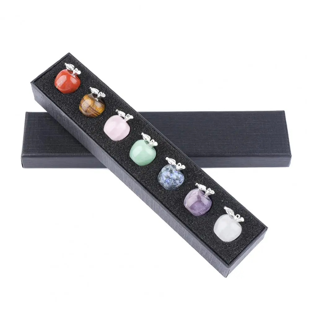 Exquisite Gift Packaging Decor 7pcs Hand Carved Natural Stone Apple Pumpkin Figurine Set Mini Gemstone Ornaments with Gift Box