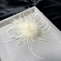 Luxury Ostrich Feather Brooch For Women Fashion Lapel Pins Hair Hat Accessories Vintage Floral Feathers Corsage Pin